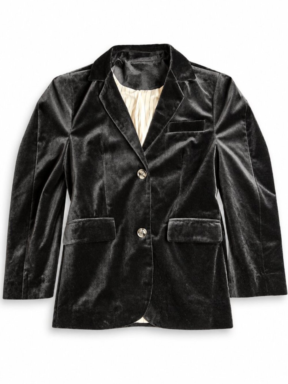 FORU - FULFIL Black Velvet Blazer Jacket Size L Two-Button Tailored Career Holid